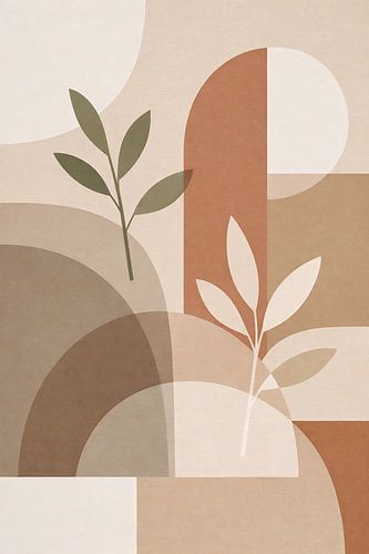 Abstracte botanische rust in aardse geometrische vormen