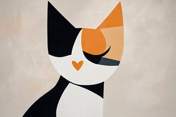 Colour play of hearts - Cat Geometric elegance of the kitty by Poster Art Shop