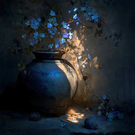 Fleurs bleu nuit sur Peintures accrocheuses