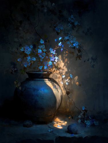 Fleurs bleu nuit sur Peintures accrocheuses