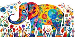 Illustration eines bunten Elefanten mit Blumen