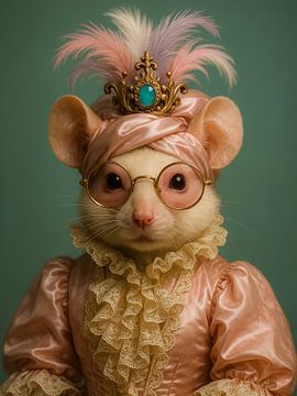 Koninklijke Muis – Portret in Victoriaanse Stijl met Tiara en Bril
