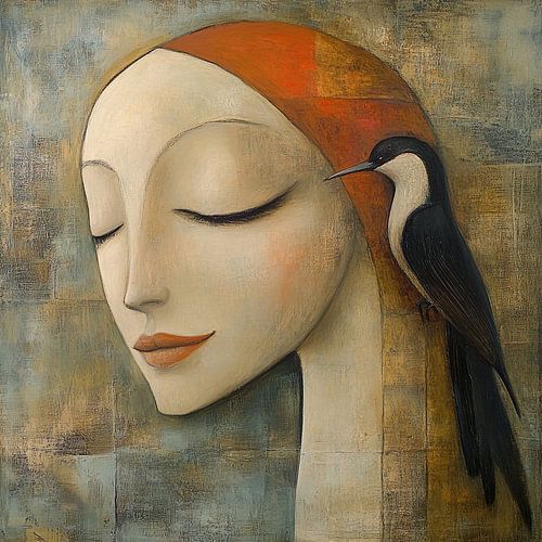 Serene portrait with bird