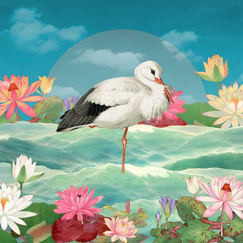 Landscape with Stork by Marja van den Hurk