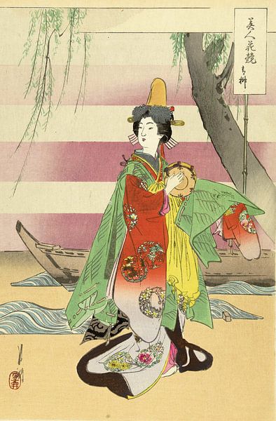 Dancing woman by boat, Ogata Gekkô by 1000 Schilderijen