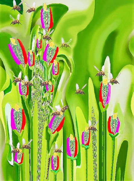 BeeS In The Garden Abstract van Annaluiza Dovinos