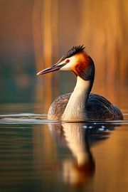Haubentaucher (Podiceps cristatus) im Morgenlicht von Christian Müringer