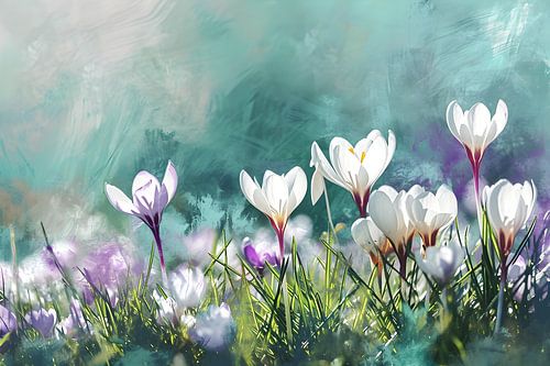 Purple white crocuses