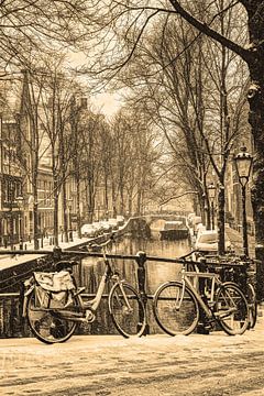 Inner city of Amsterdam Netherlands Sepia