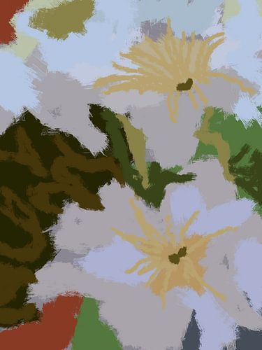Witte bloemen. Moderne semi-abstracte botanische kunst.