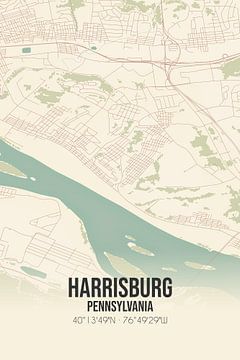 Vintage landkaart van Harrisburg (Pennsylvania), USA. van Rezona