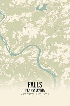 Vintage landkaart van Falls (Pennsylvania), USA. van MijnStadsPoster