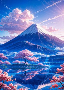 De berg Fuji kersenbloesem Sakura Japan van Ruzerin
