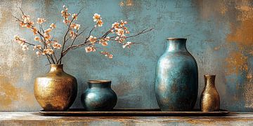 Stilleven in Goud en Turquoise iv van Studio BB