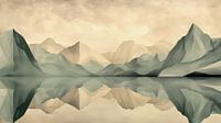 Cubist mountain landscape mirrored in the lake