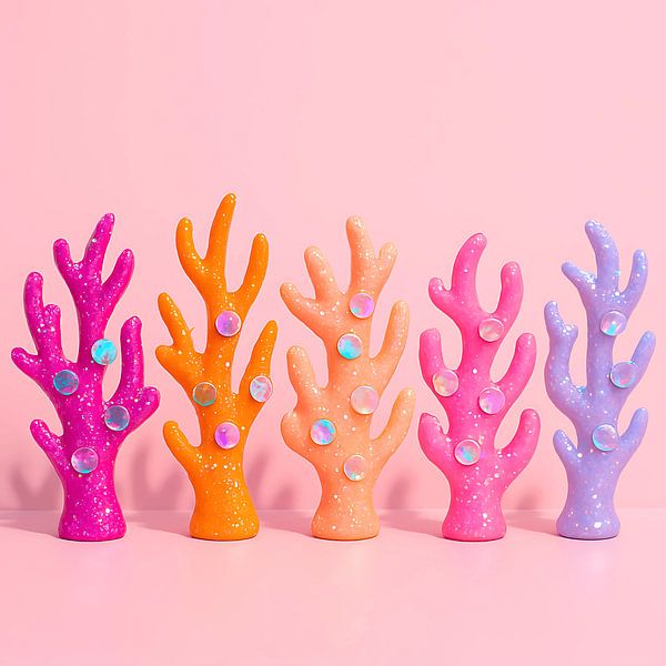 Candy Coral Totems with Holographic Pearls by Isabelle Vogelaar