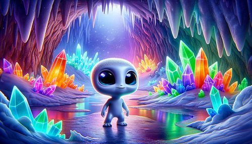 Mysterieuze grot met gloeiende kristallen