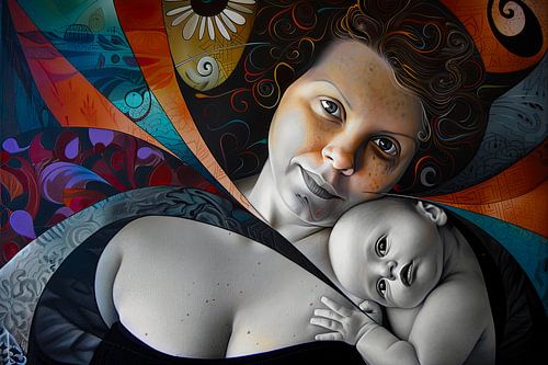 digitaal fictief portret vrouw en kind