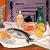 Nature morte avec un poisson et des citrons sur Vlindertuin-Art