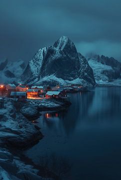 Idyllisch landschap op de Lofoten in de winter van fernlichtsicht