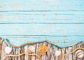 Maritime decoration with seashells, rope and driftwood border by Alex Winter