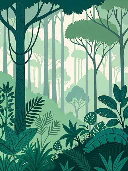 Jungle Serenity: A Lush Tropical Forest with Layers of Greenery by Artistic