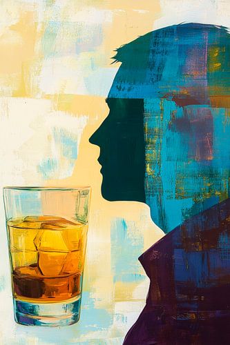Silhouette avec verre à whisky aux couleurs douces