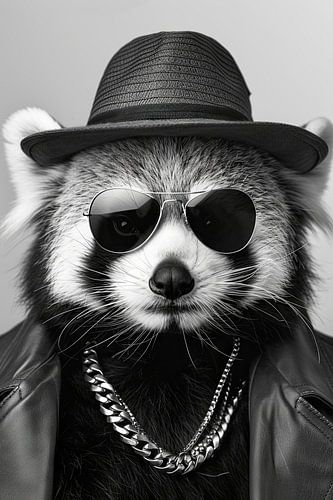 Rode Panda Met Zonnebril En Modieuze Kleren
