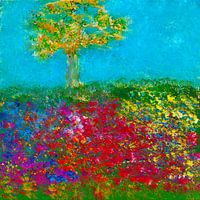 EH PEINTURE ART 1989 #0387 Arbre dans un champ de fleurs Vivacité