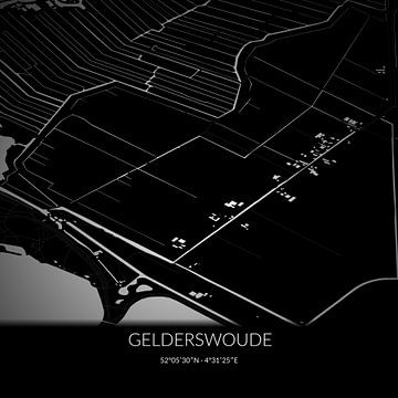 Zwart-witte landkaart van Gelderswoude, Zuid-Holland. van Rezona