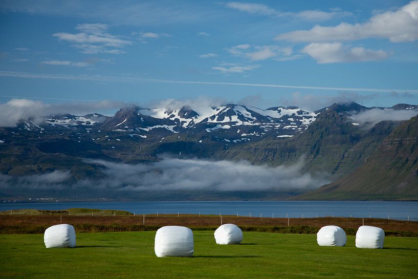 Schneebedeckte Berggipfel in Island von Menno Schaefer