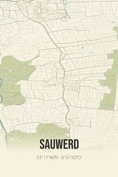 Vintage landkaart van Sauwerd (Groningen) van MijnStadsPoster