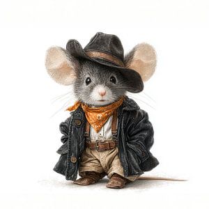 schattige muis verkleed als cowboy kinderkamer decoratie