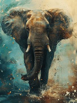 L'éléphant dans l'oasis de l'aquarelle sur Eva Lee