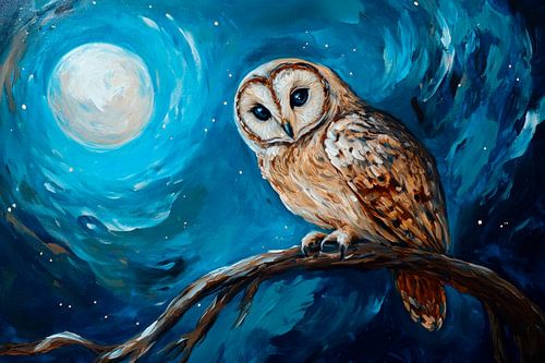 Owl in the moonlight on a branch