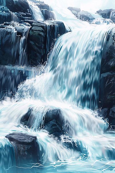 Vibrant waterfall painting with blue and green tones by Imperial Art House
