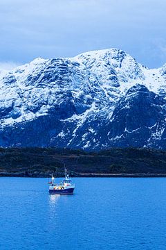 Mountains and rocks in winter on the Lofoten Islands in Norway by Rico Ködder