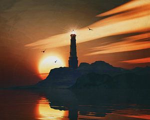 Lighthouse with a sunset and Stretched Stratus clouds