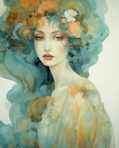 Portret met een retro twist in groen en blauw tinten