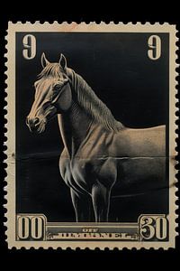 Schwarzes Pferd auf Briefmarke - Perfekt für die Wand