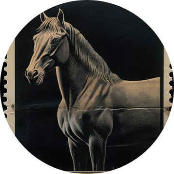 Zwart Paard op Postzegel - Perfect voor aan de Muur van Digitale Schilderijen