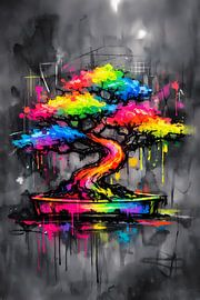 Neon Bonsai Spirit – Énergie d'équilibre coloré sur ButterflyPix