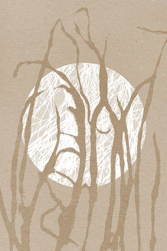 Ikigai. Gras en Maan. Abstracte minimalistische Zen kunst. Japanse stijl in aardetinten VI