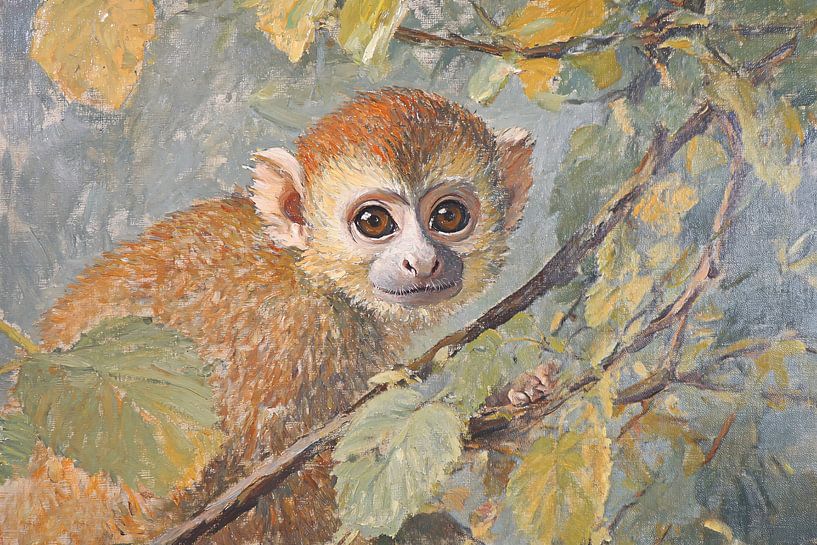 Peinture d'un jeune singe sur une branche par Imperial Art House