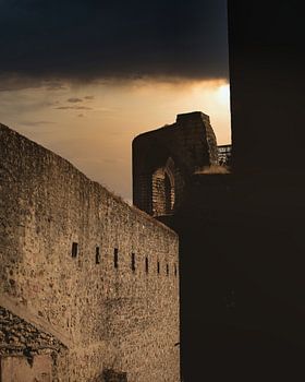 Romeinse ruines bij zonsondergang