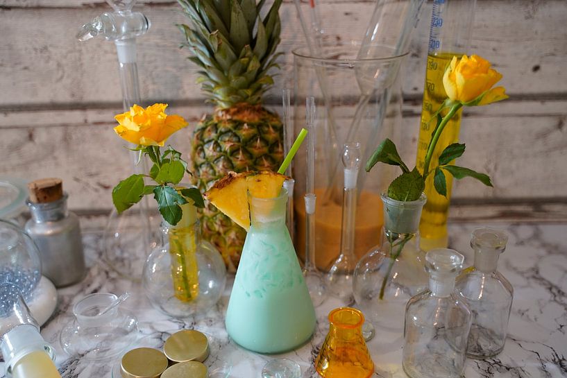 Cocktail with cream vodka Blue Curacao coconut syrup crushed ice and pineapple juice. by Babetts Bildergalerie