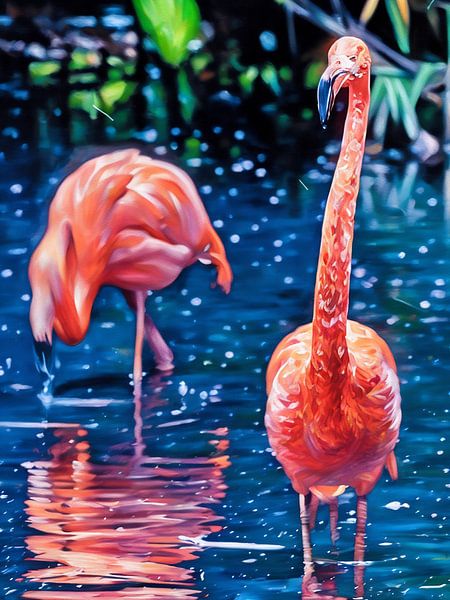 Flamingos in einer ruhigen Lagune von Sergio Pazzano