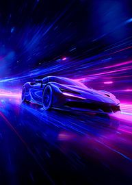 Hyper-Speed Warp: Neon Blue Supercar by Magnifique Studio