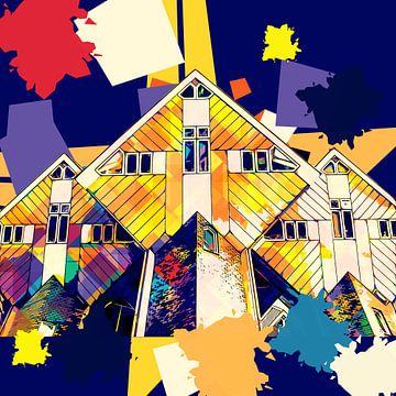 Maisons cubiques de Rotterdam dans le style Pop Art sur John van den Heuvel