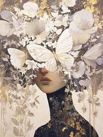 Frau mit Blumen und einem Schmetterling vor den Augen von Color Square